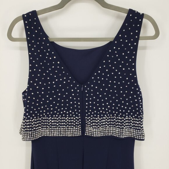 Joseph Ribkoff Embellished Sheath Cocktail Dress 10 Layered Sleeveless Navy Blue - Picture 8 of 14